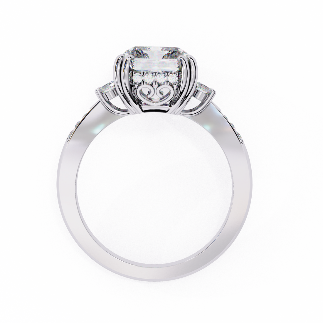 Statement Radiant Diamond Ring with Round Side Diamonds