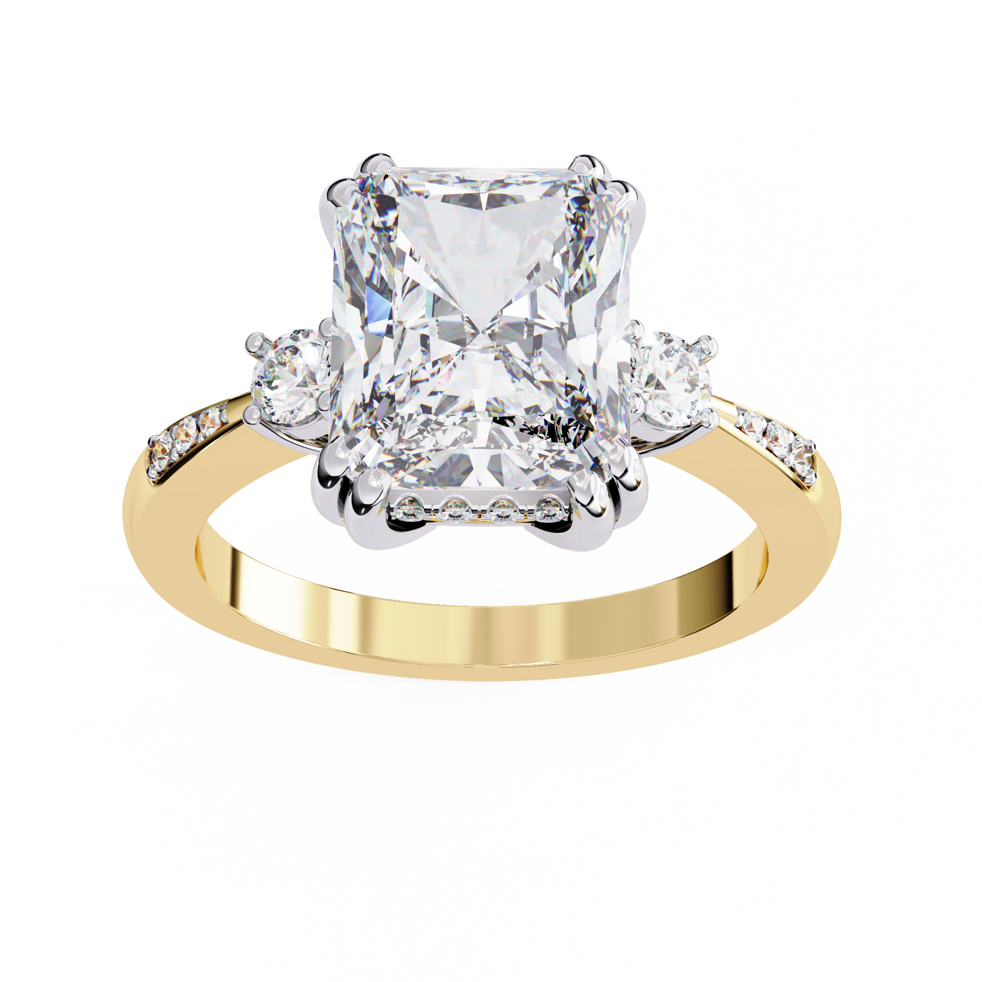 Statement Radiant Diamond Ring with Round Side Diamonds