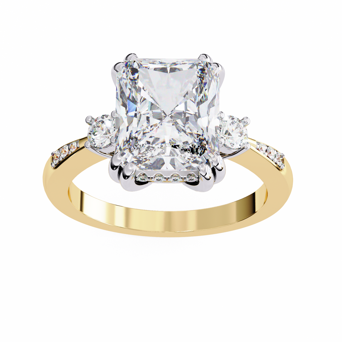 Statement Radiant Diamond Ring with Round Side Diamonds