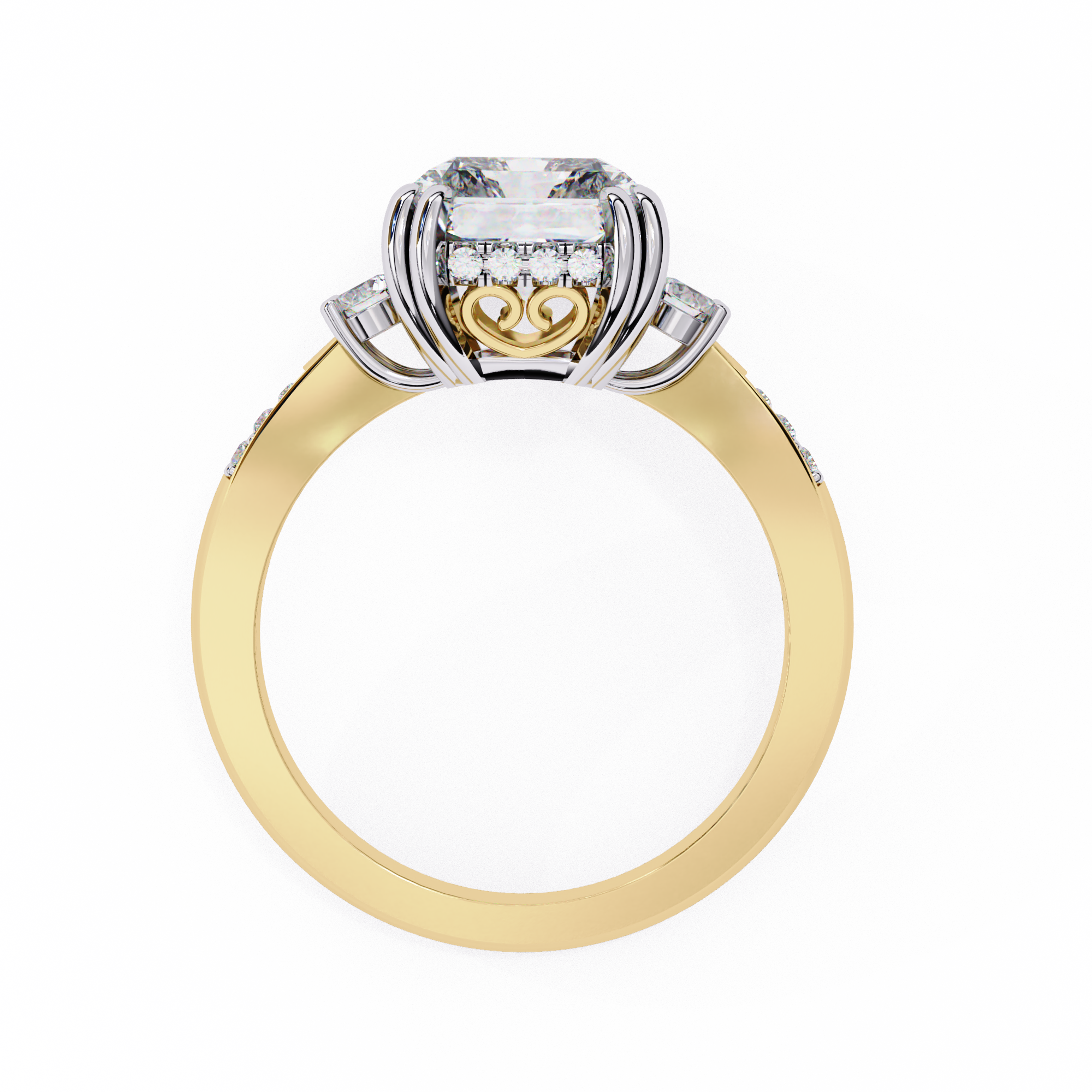 Statement Radiant Diamond Ring with Round Side Diamonds