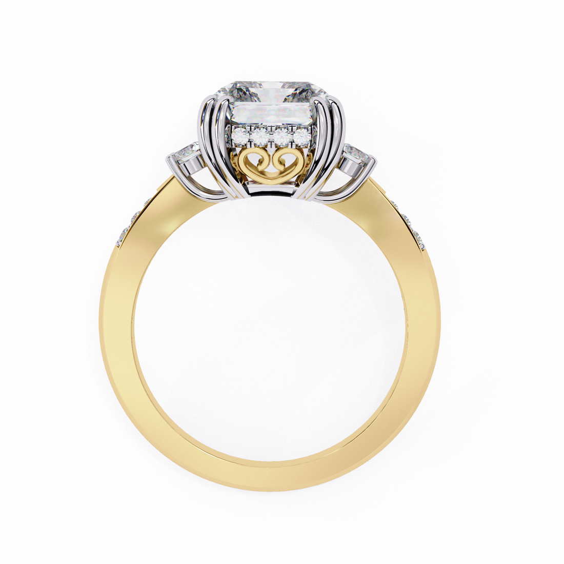 Statement Radiant Diamond Ring with Round Side Diamonds
