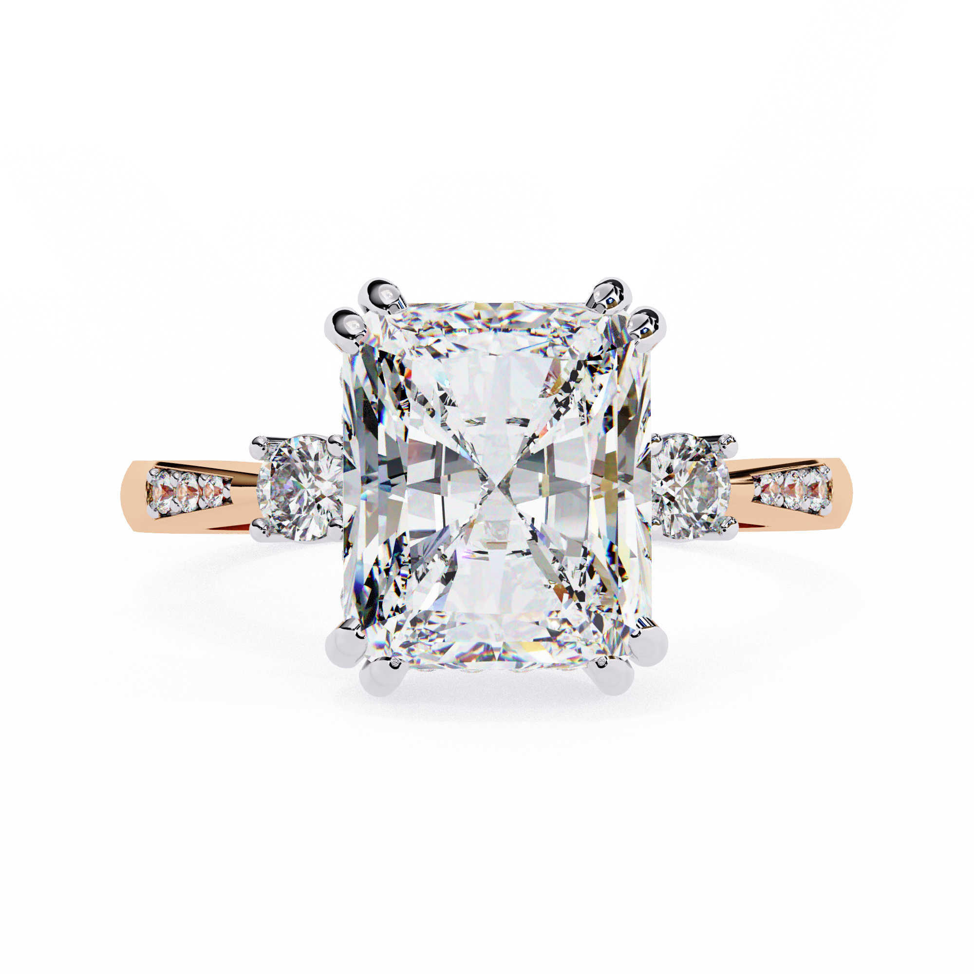 Statement Radiant Diamond Ring with Round Side Diamonds