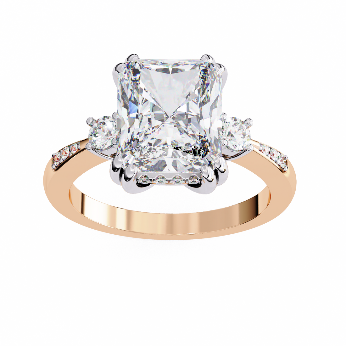 Statement Radiant Diamond Ring with Round Side Diamonds