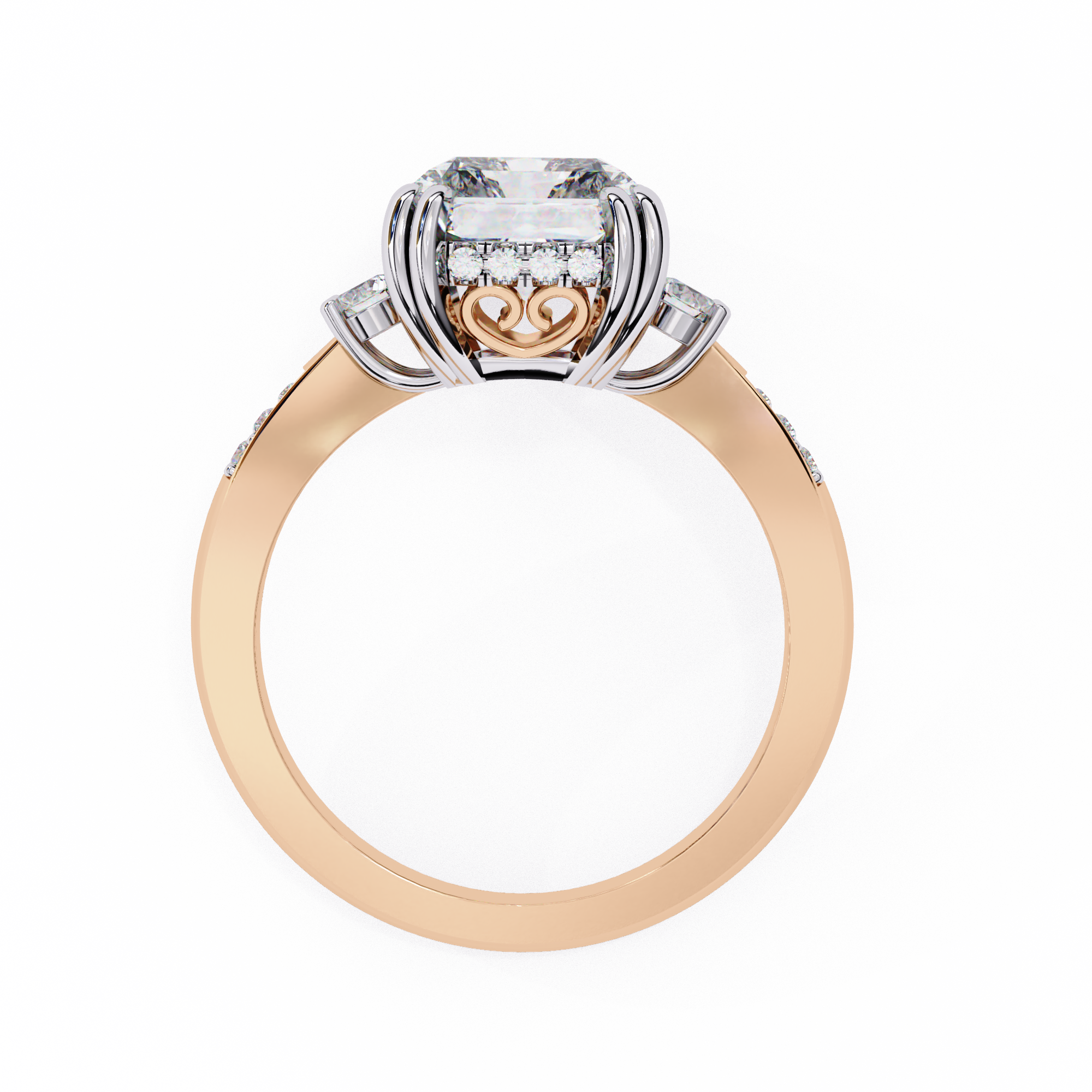 Statement Radiant Diamond Ring with Round Side Diamonds
