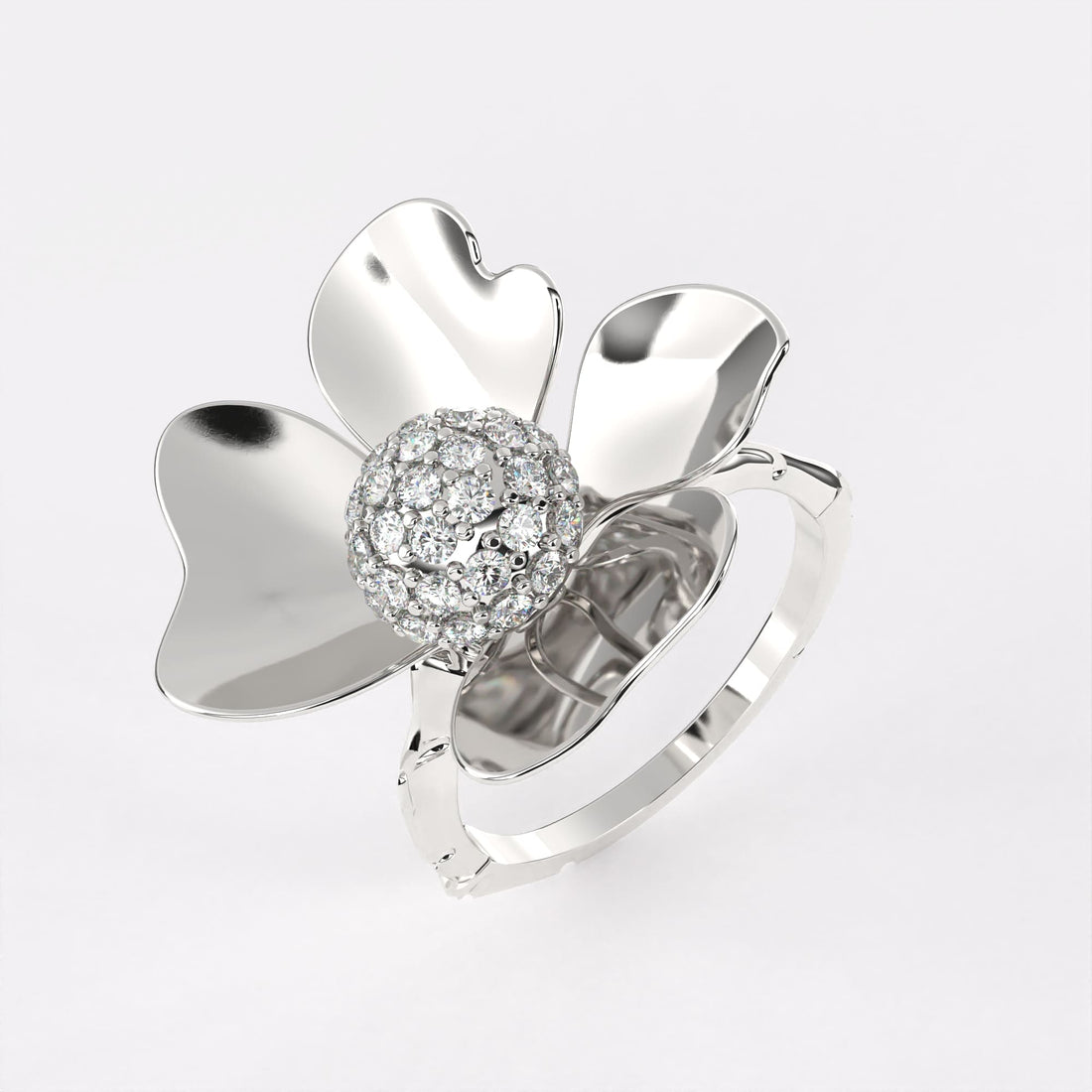 The Floral Diamond Ring in 925 Silver