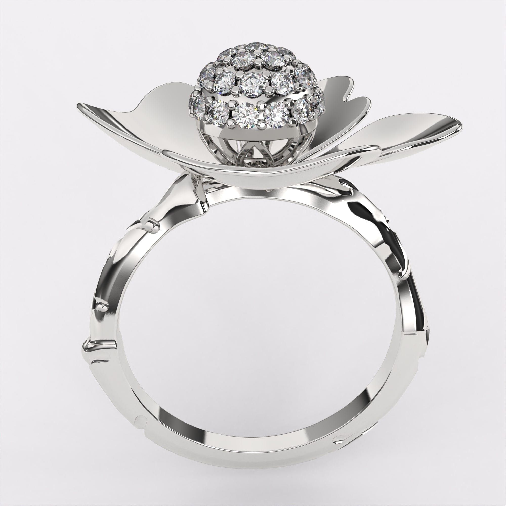The Floral Diamond Ring in 925 Silver