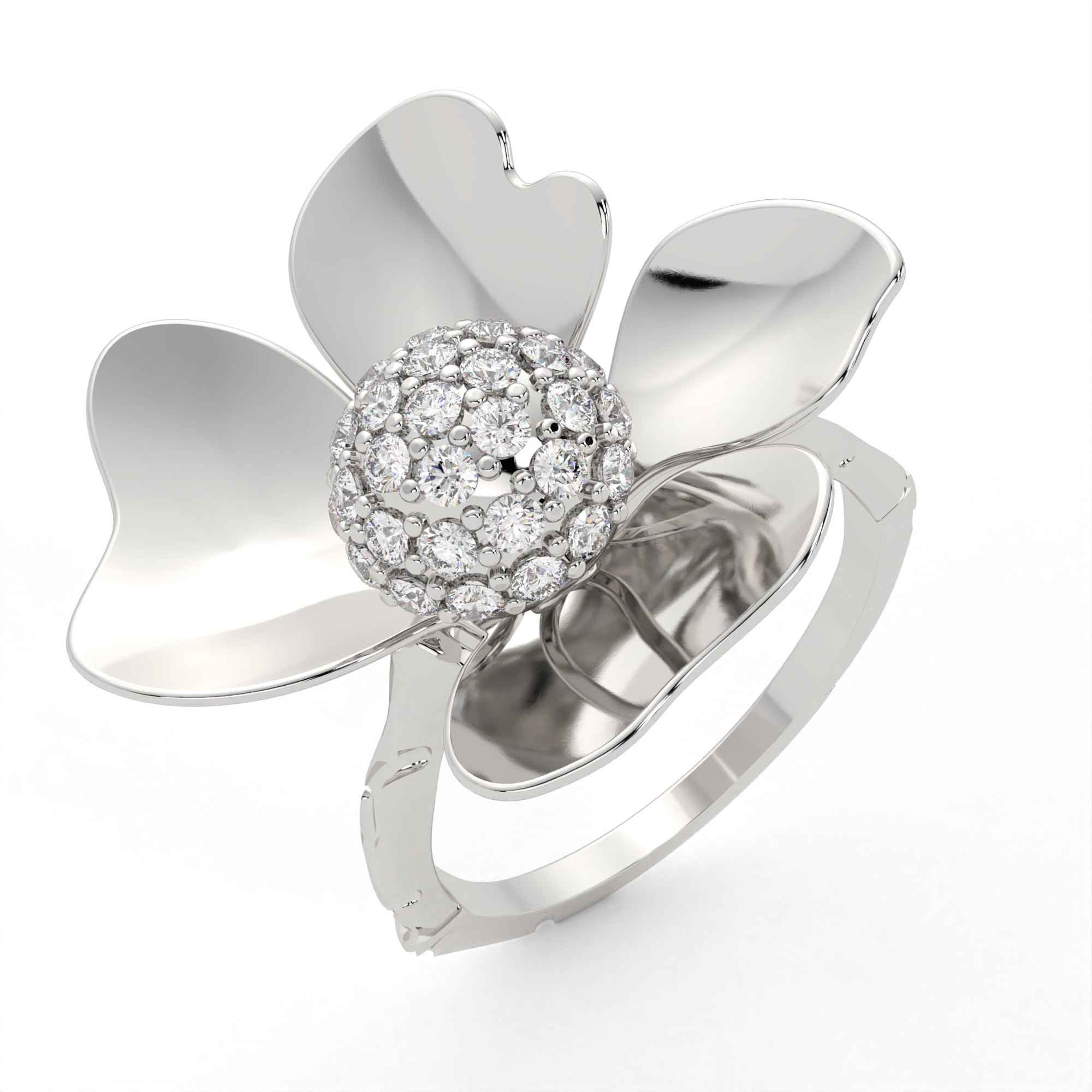 The Floral Diamond Ring in 925 Silver