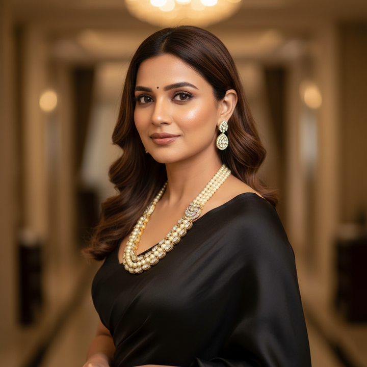 Triple-Layer Lab-Grown Polki & Pearl Necklace 