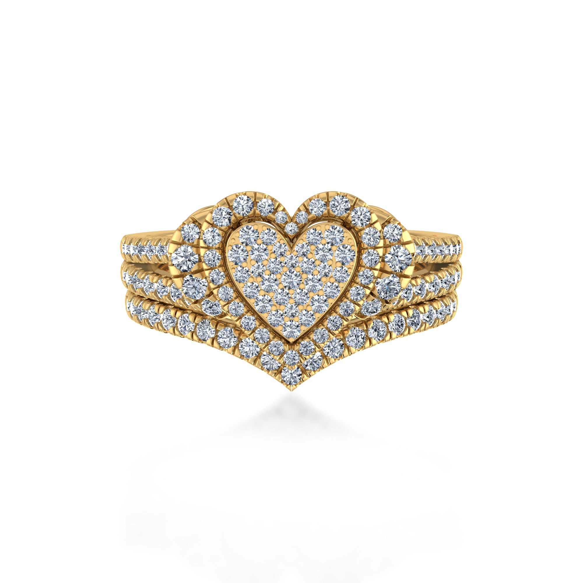 Triple Row Heart Lab Diamond Halo Ring