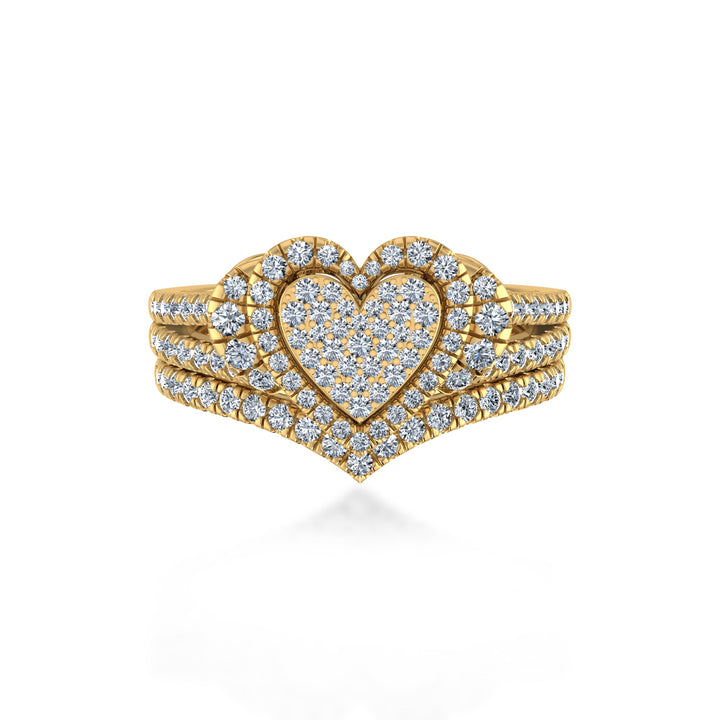 Triple Row Heart Lab Diamond Halo Ring