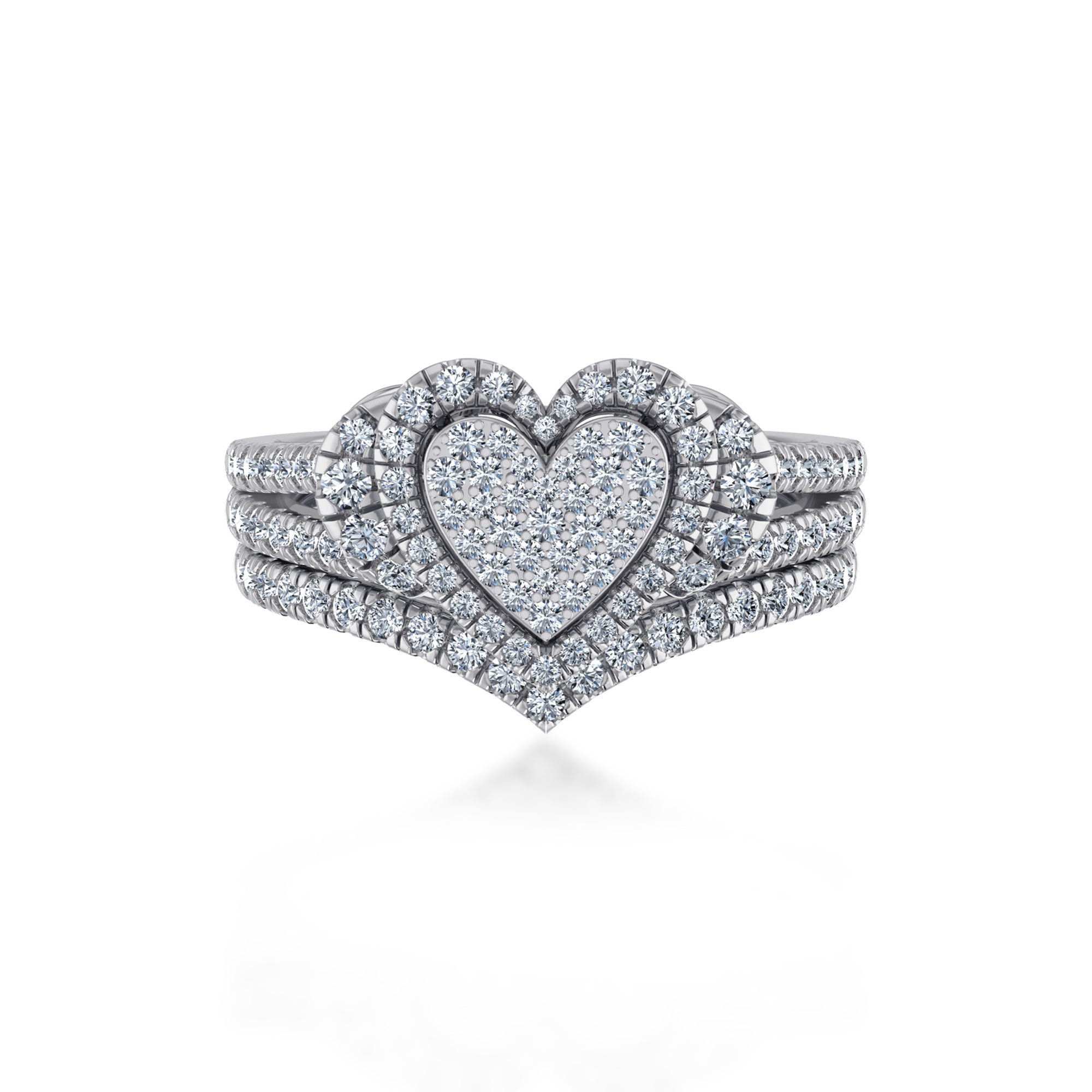 Triple Row Heart Lab Diamond Halo Ring7