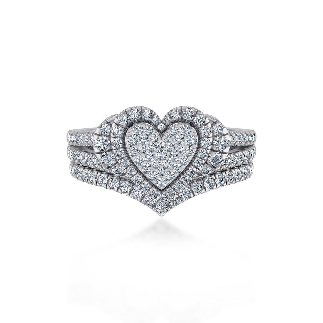 Triple Row Heart Lab Diamond Halo Ring7