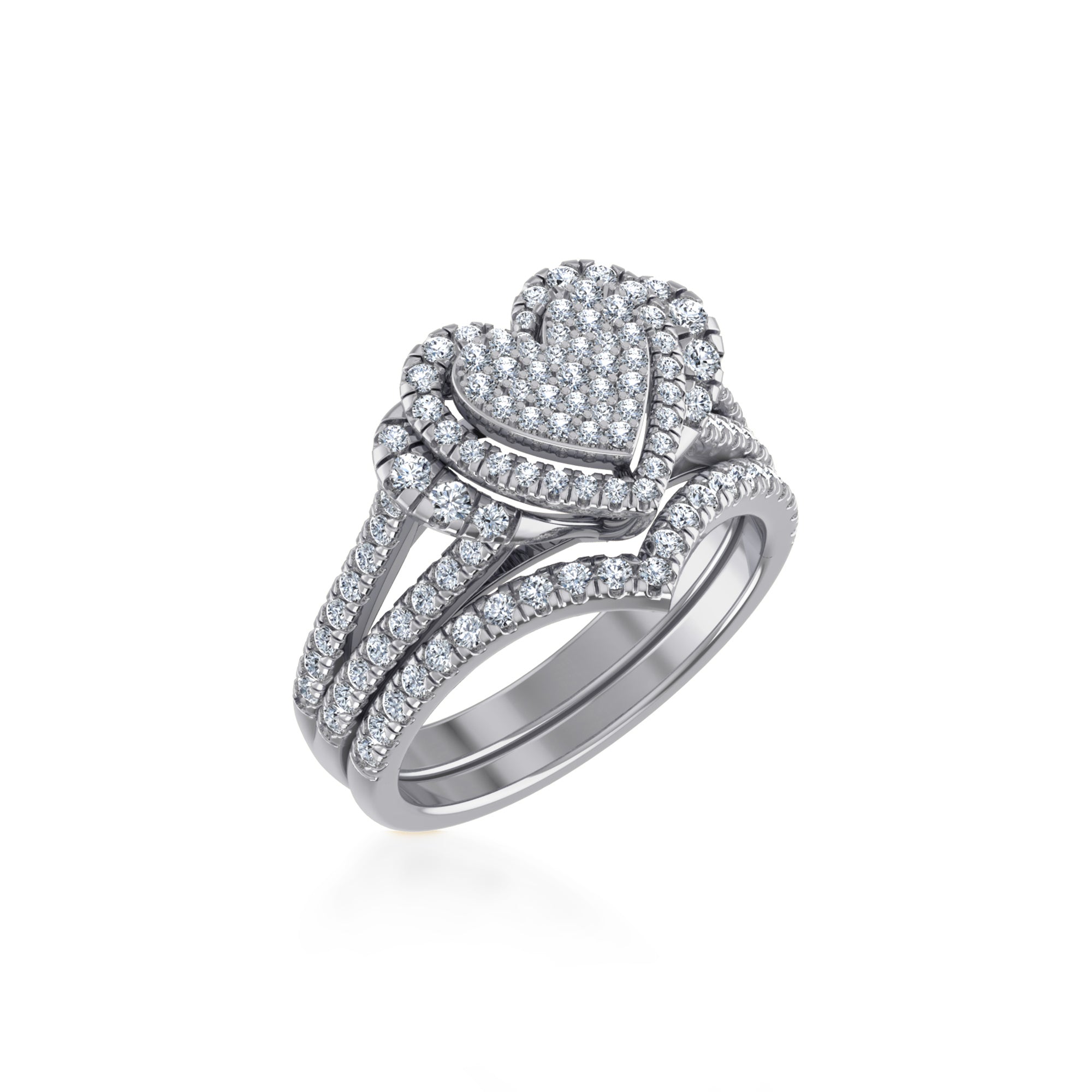 Triple Row Heart Lab Diamond Halo Ring8