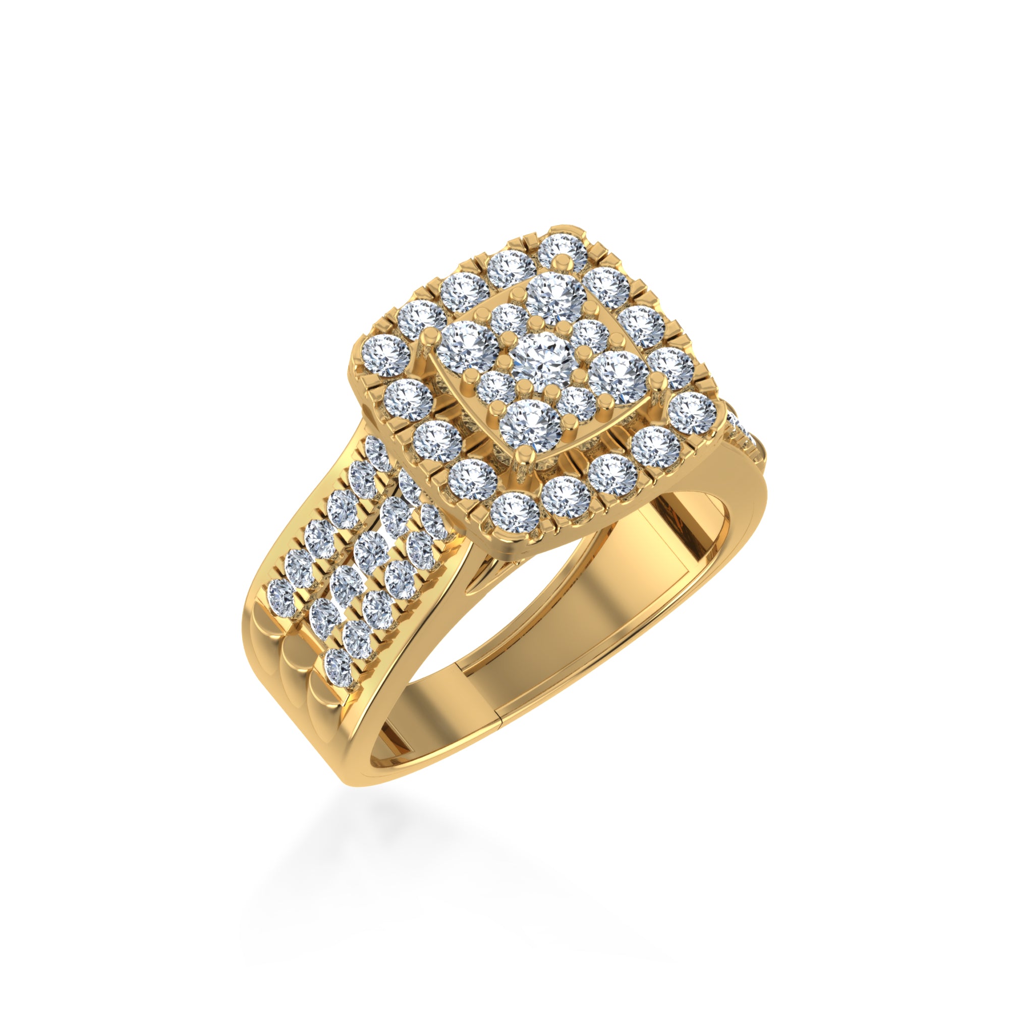 Triple Row Lab-Grown Diamond Square Halo Ring2