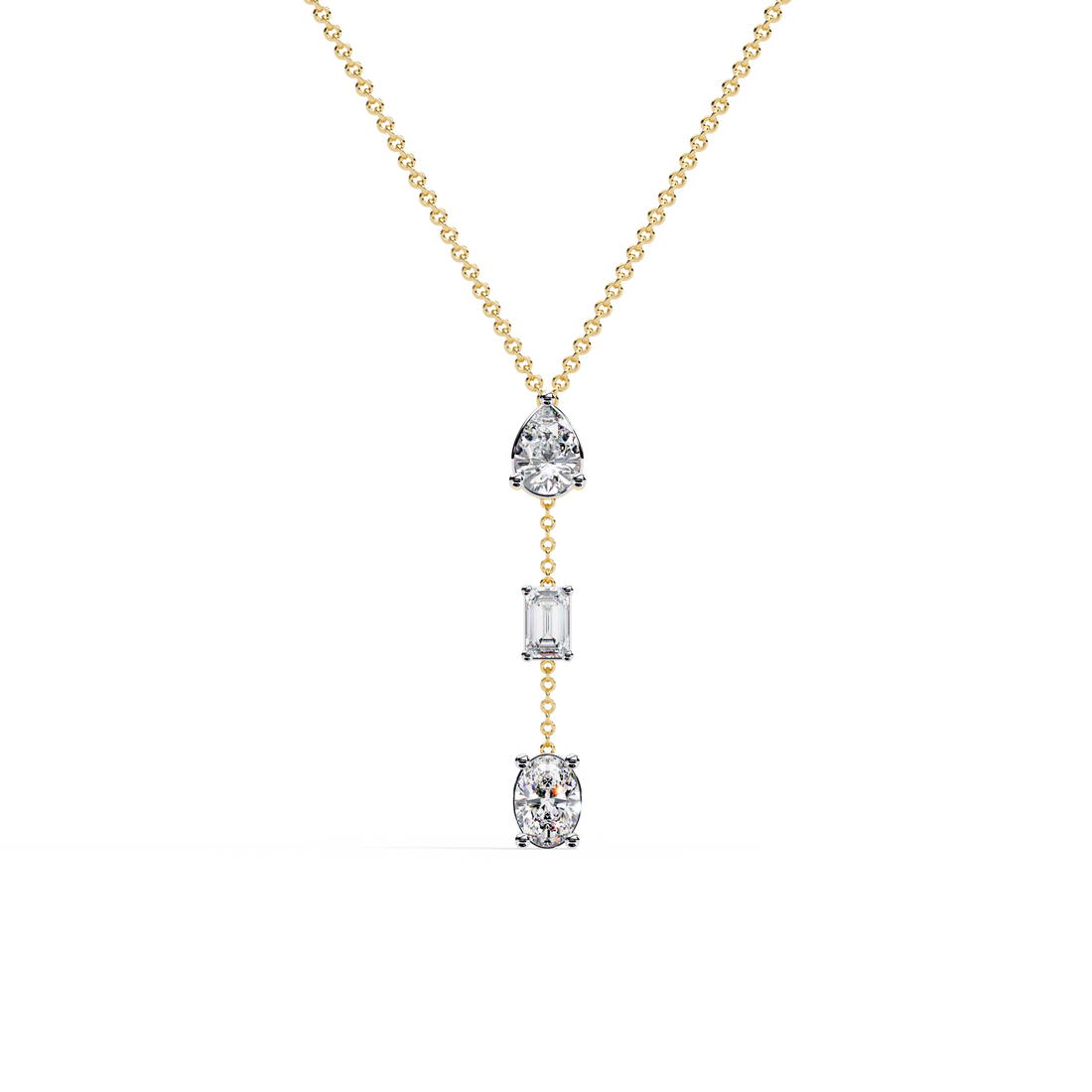 Triple Shape Lab Grown Diamond Drop Necklace – Pear, Emerald & Oval Cuts