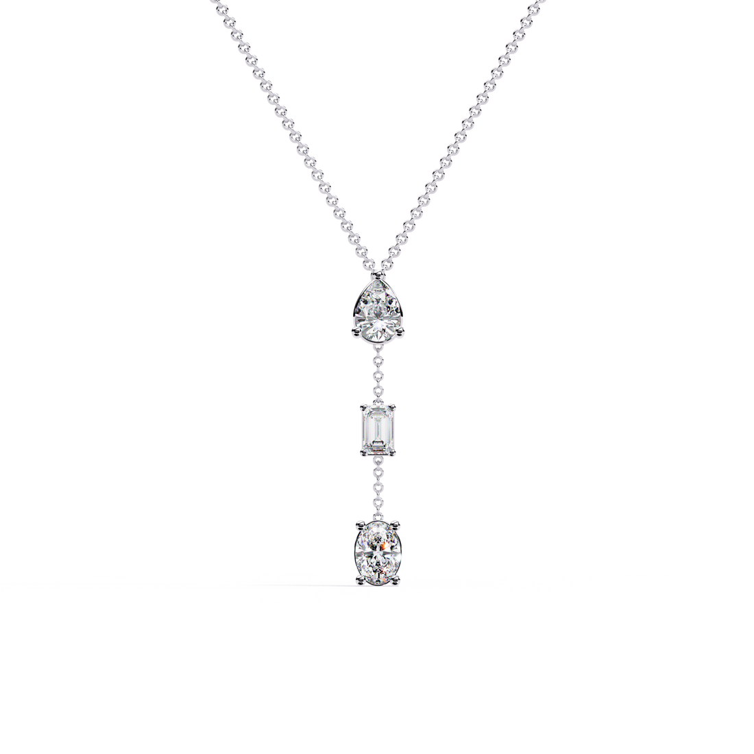Triple Shape Lab Grown Diamond Drop Necklace – Pear, Emerald & Oval Cuts