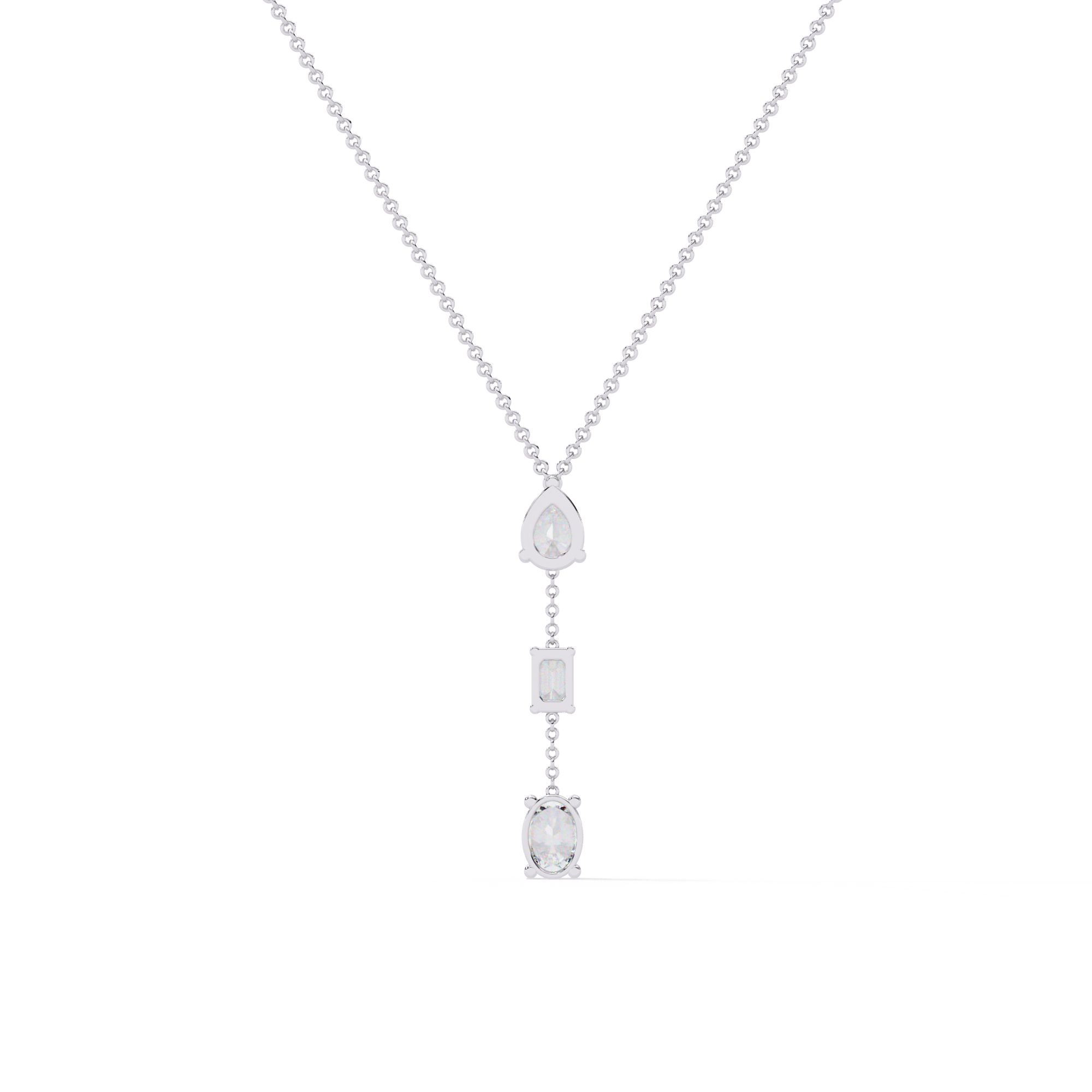 Triple Shape Lab Grown Diamond Drop Necklace – Pear, Emerald & Oval Cuts