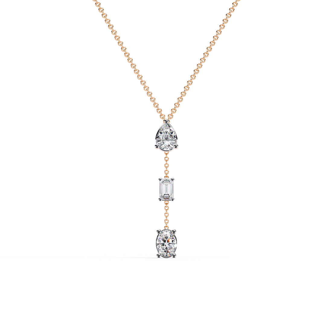 Triple Shape Lab Grown Diamond Drop Necklace – Pear, Emerald & Oval Cuts