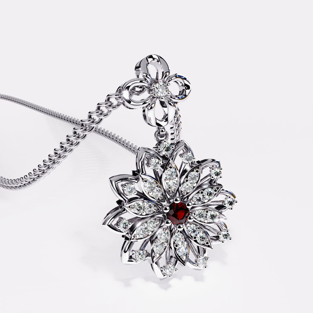 Twilight Bloom Diamond Pendant in 925 Silver