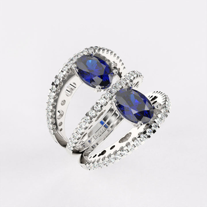 Twin Blue Diamond Ring in 925 Silver