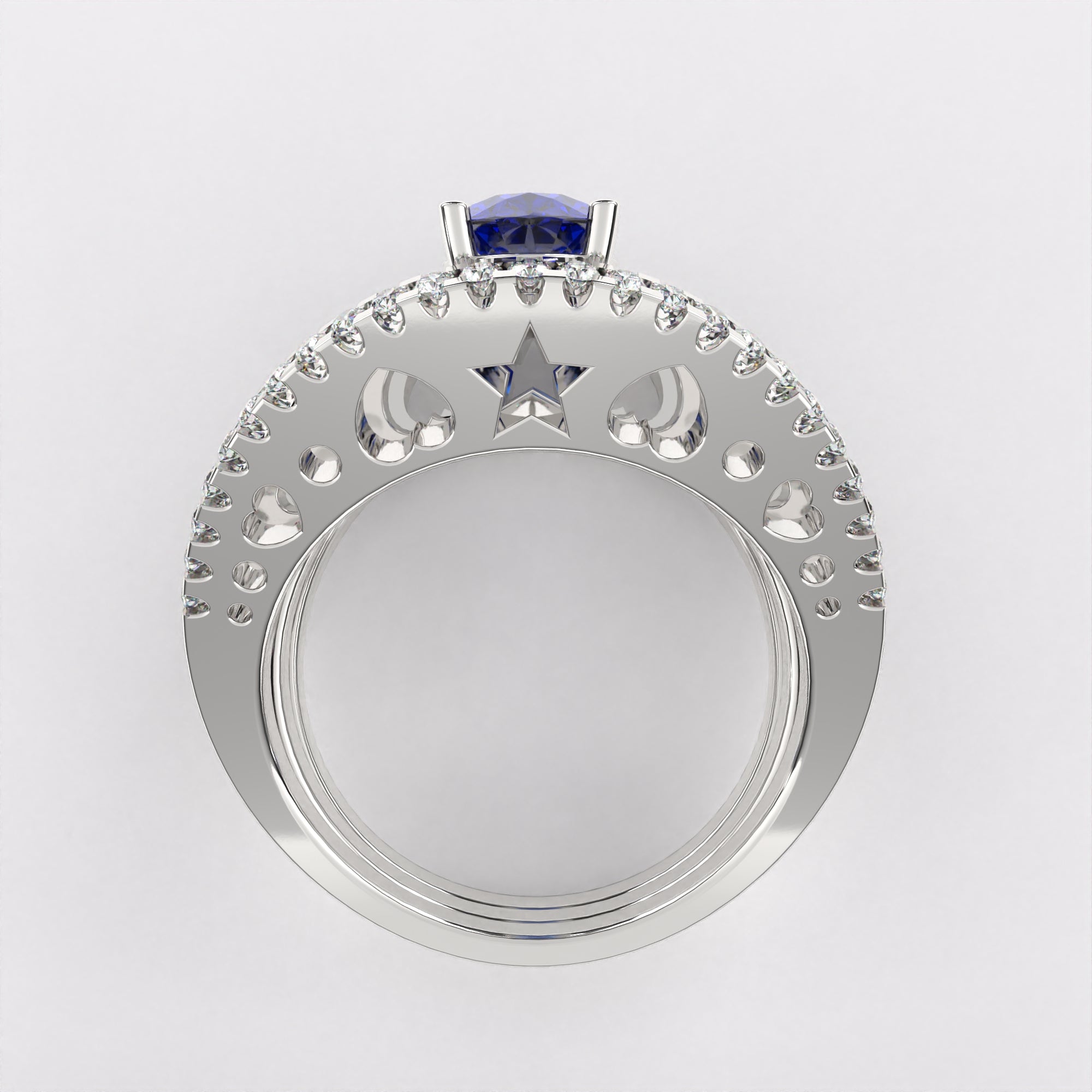 Twin Blue Diamond Ring in 925 Silver