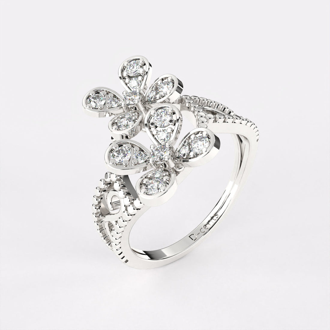 Twin Floret Diamond ring 925 Silver