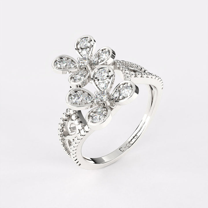 Twin Floret Diamond ring 925 Silver