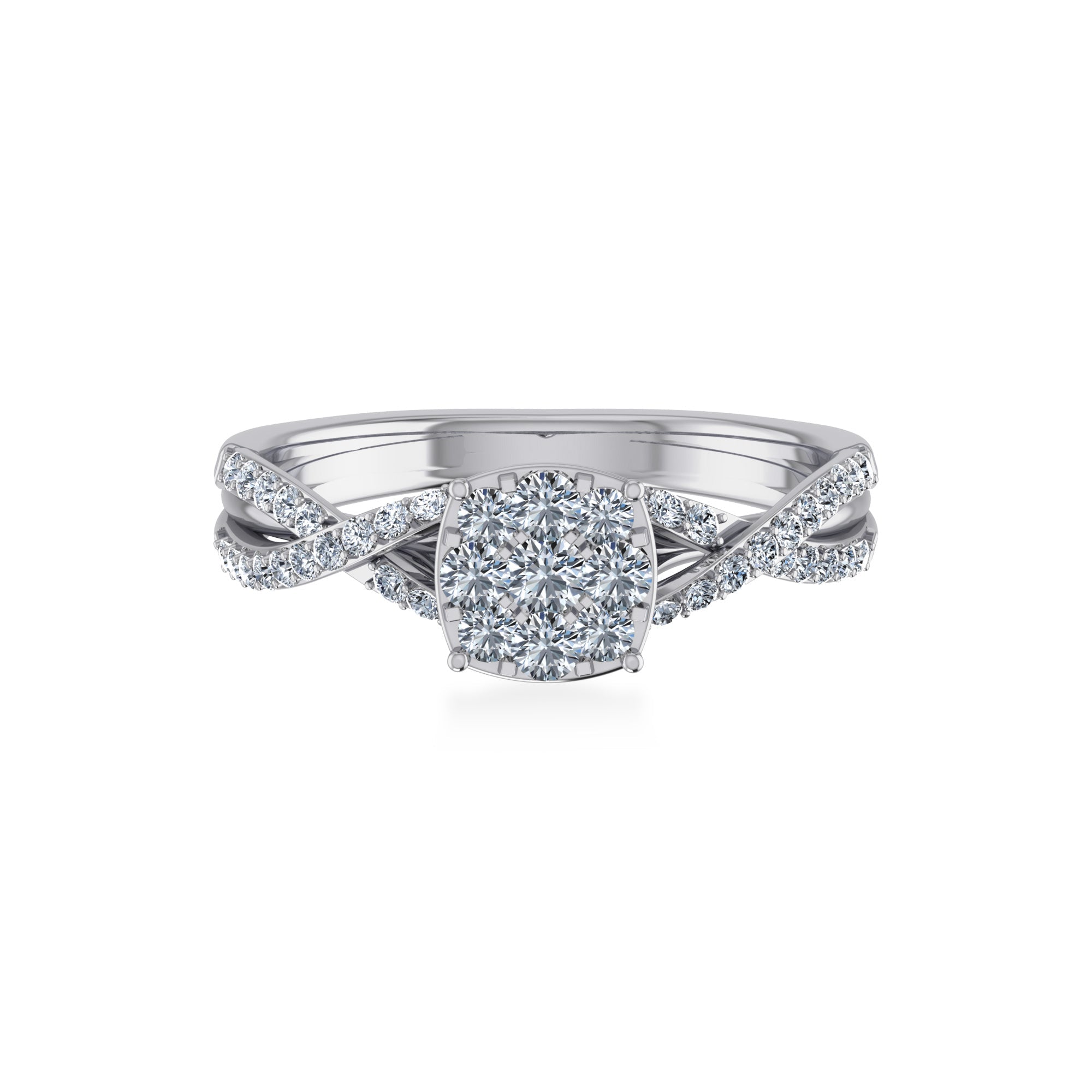 Twist Shank Cushion Cluster Lab-Grown Diamond Ring 7