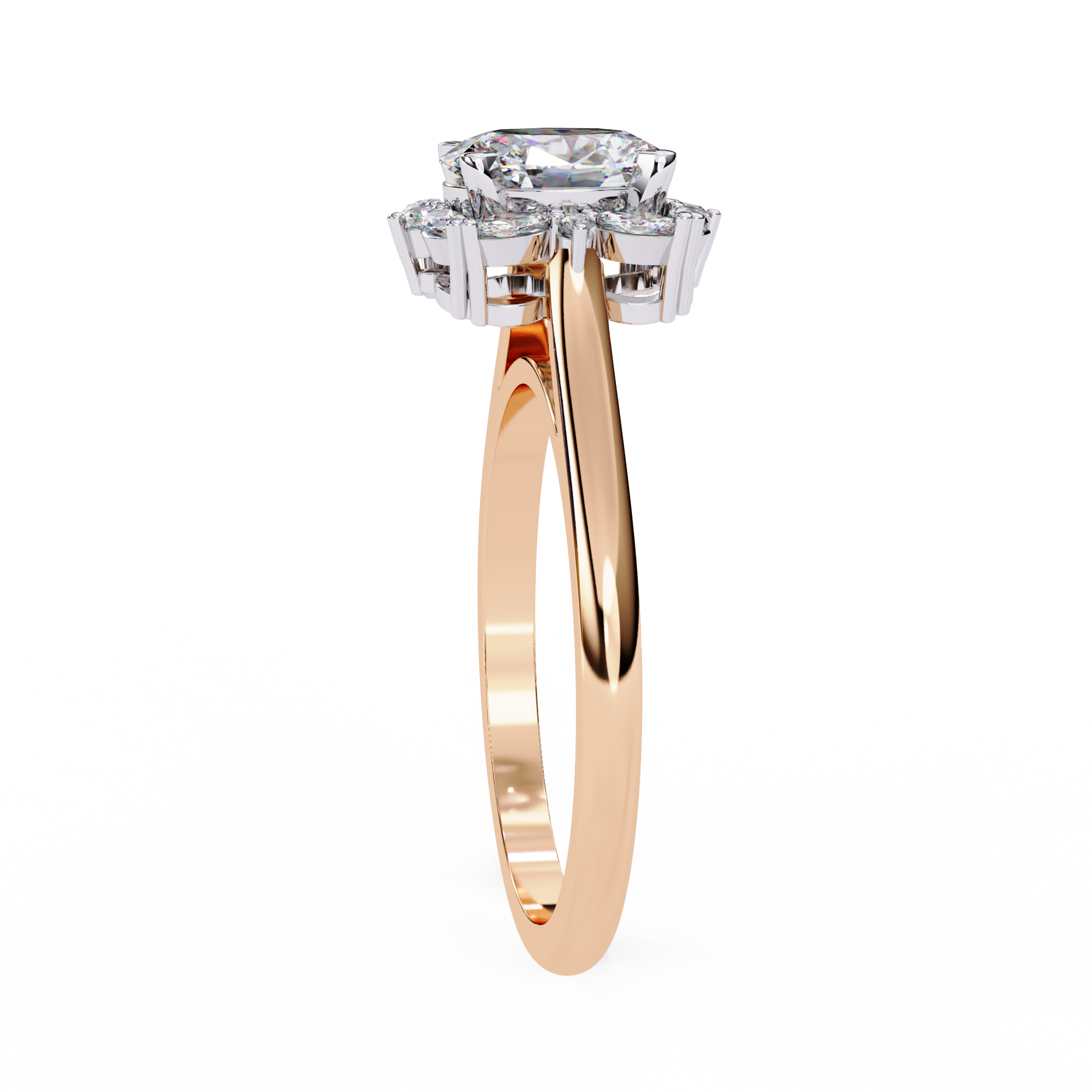 Unique Cluster Diamond Ring with Oval Center and Marquise Petals7