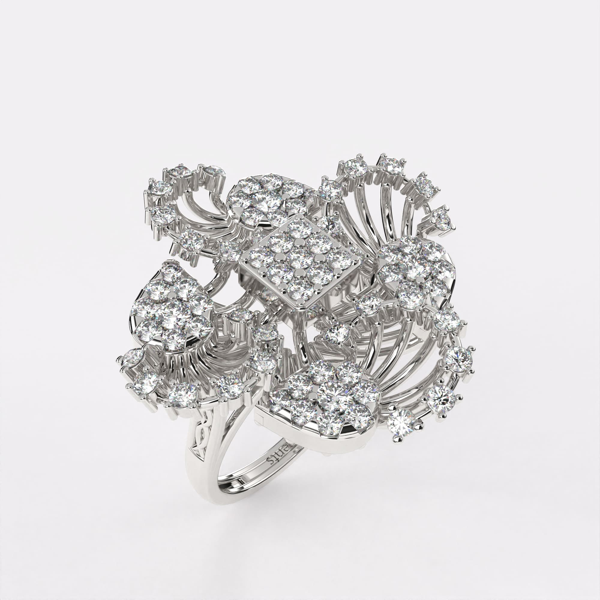 Unique Wide Cocktail Diamond Ring in 925 Silver