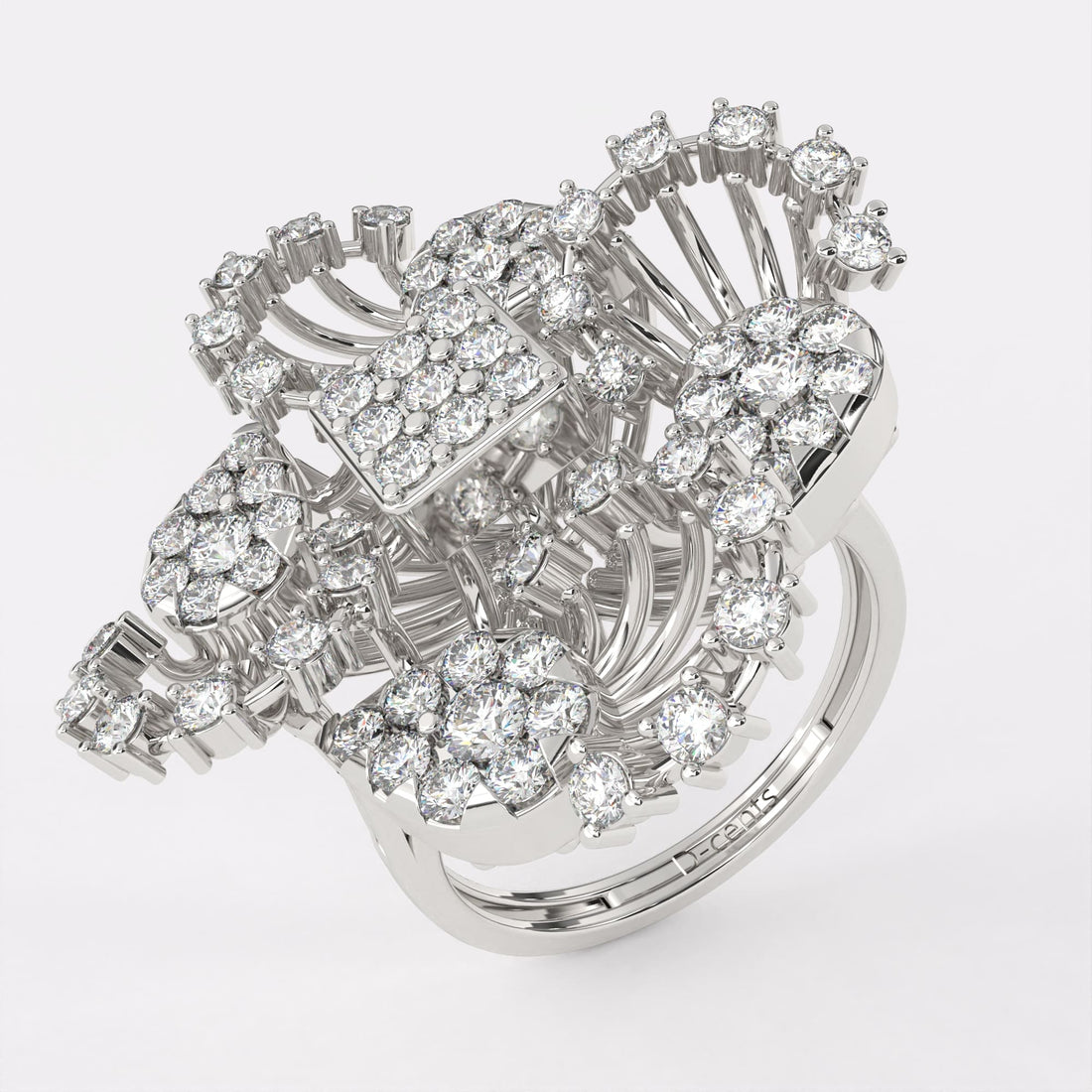 Unique Wide Cocktail Diamond Ring in 925 Silver