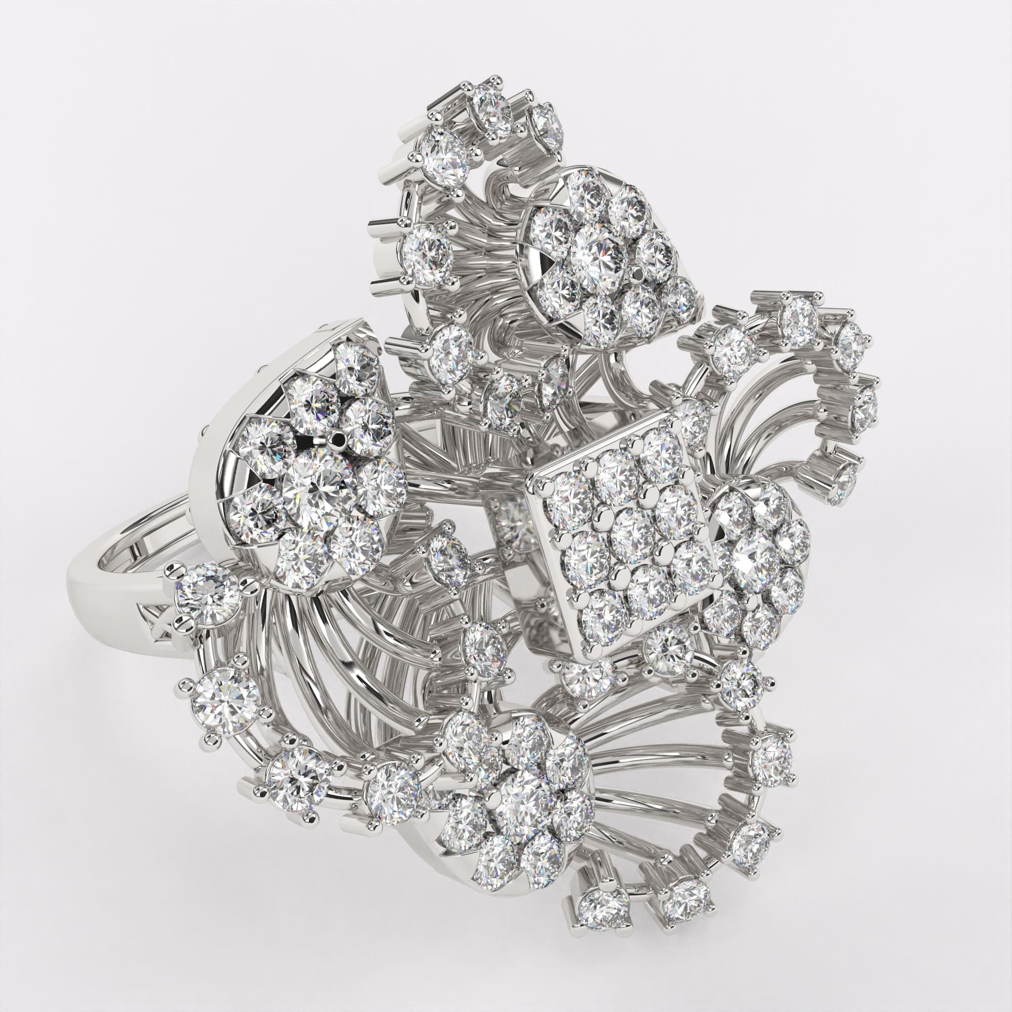 Unique Wide Cocktail Diamond Ring in 925 Silver