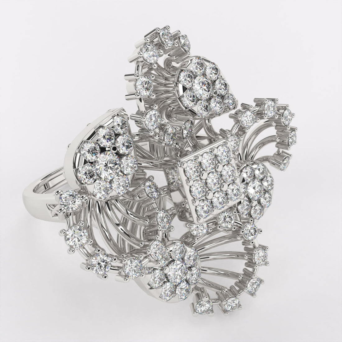 Unique Wide Cocktail Diamond Ring in 925 Silver