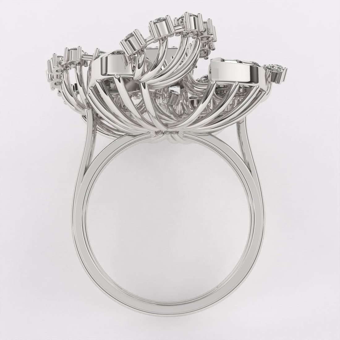Unique Wide Cocktail Diamond Ring in 925 Silver