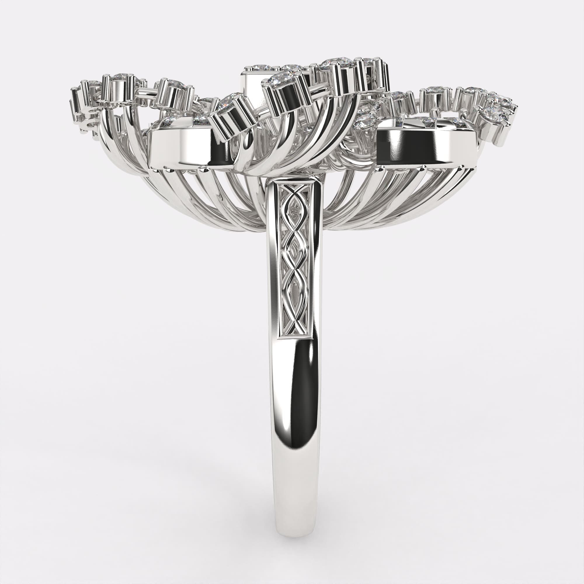 Unique Wide Cocktail Diamond Ring in 925 Silver