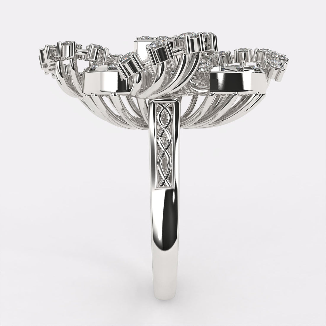 Unique Wide Cocktail Diamond Ring in 925 Silver