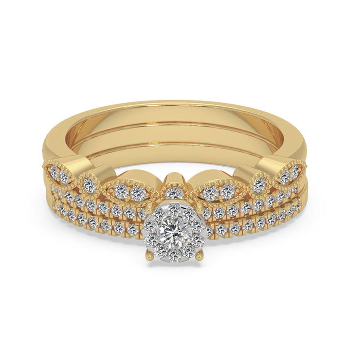 Vintage-Style Lab-Grown Diamond Bridal Set – Scalloped Band