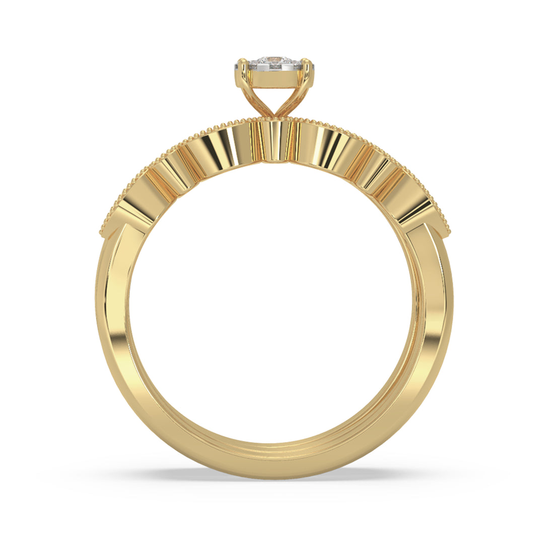 Vintage-Style Lab-Grown Diamond Bridal Set – Scalloped Band