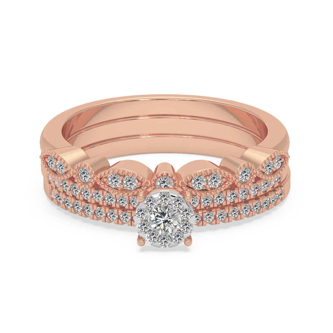 Vintage-Style Lab-Grown Diamond Bridal Set – Scalloped Band