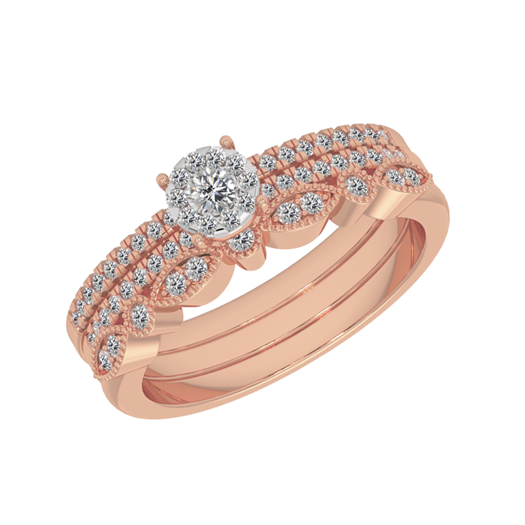 Vintage-Style Lab-Grown Diamond Bridal Set – Scalloped Band