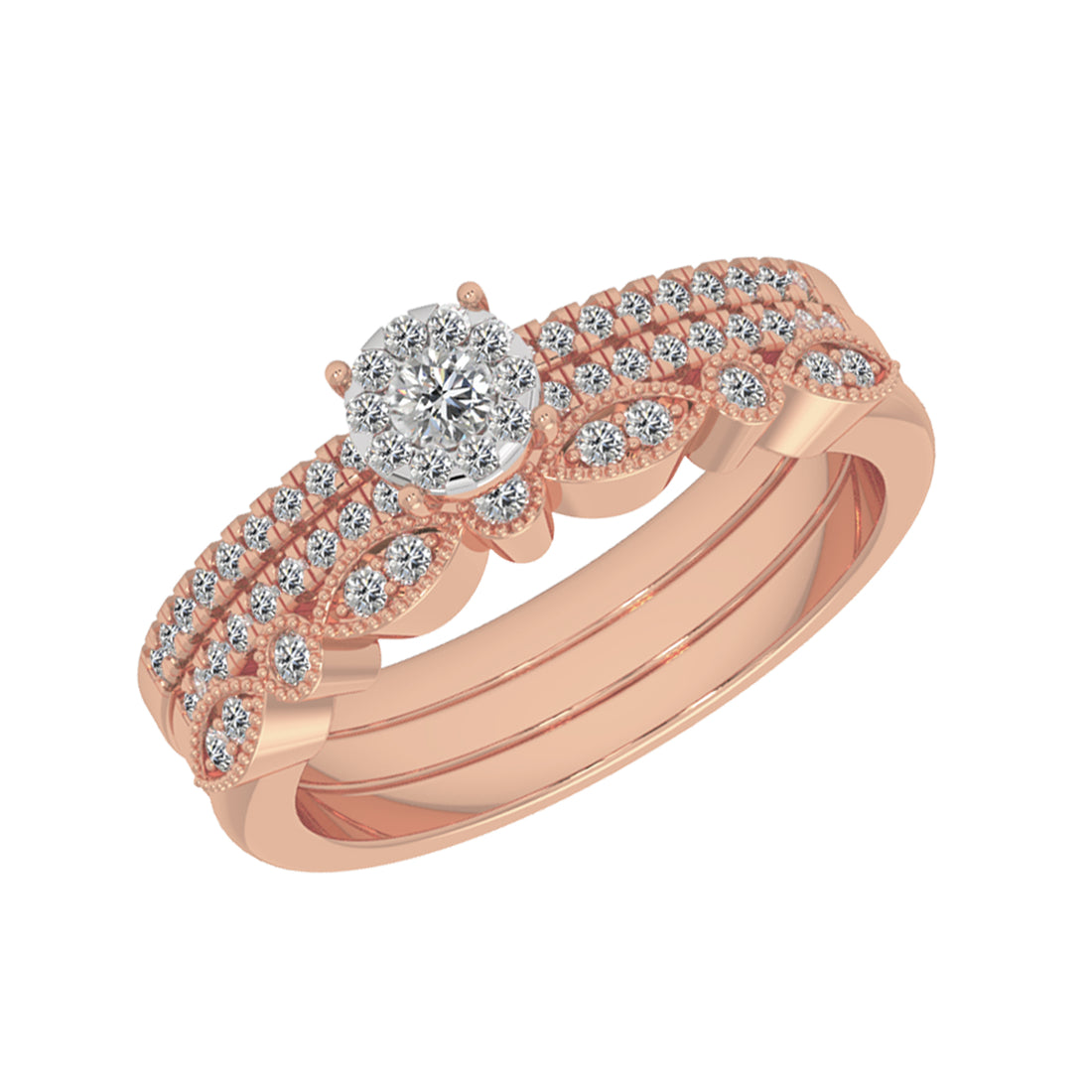 Vintage-Style Lab-Grown Diamond Bridal Set – Scalloped Band