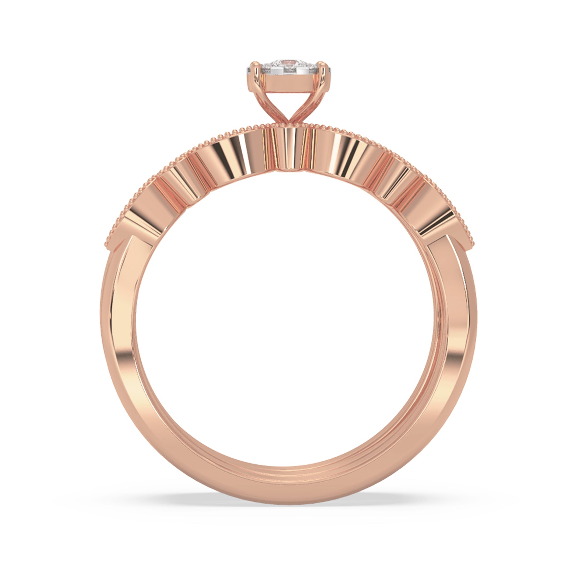 Vintage-Style Lab-Grown Diamond Bridal Set – Scalloped Band