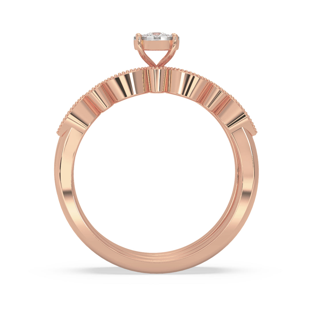 Vintage-Style Lab-Grown Diamond Bridal Set – Scalloped Band
