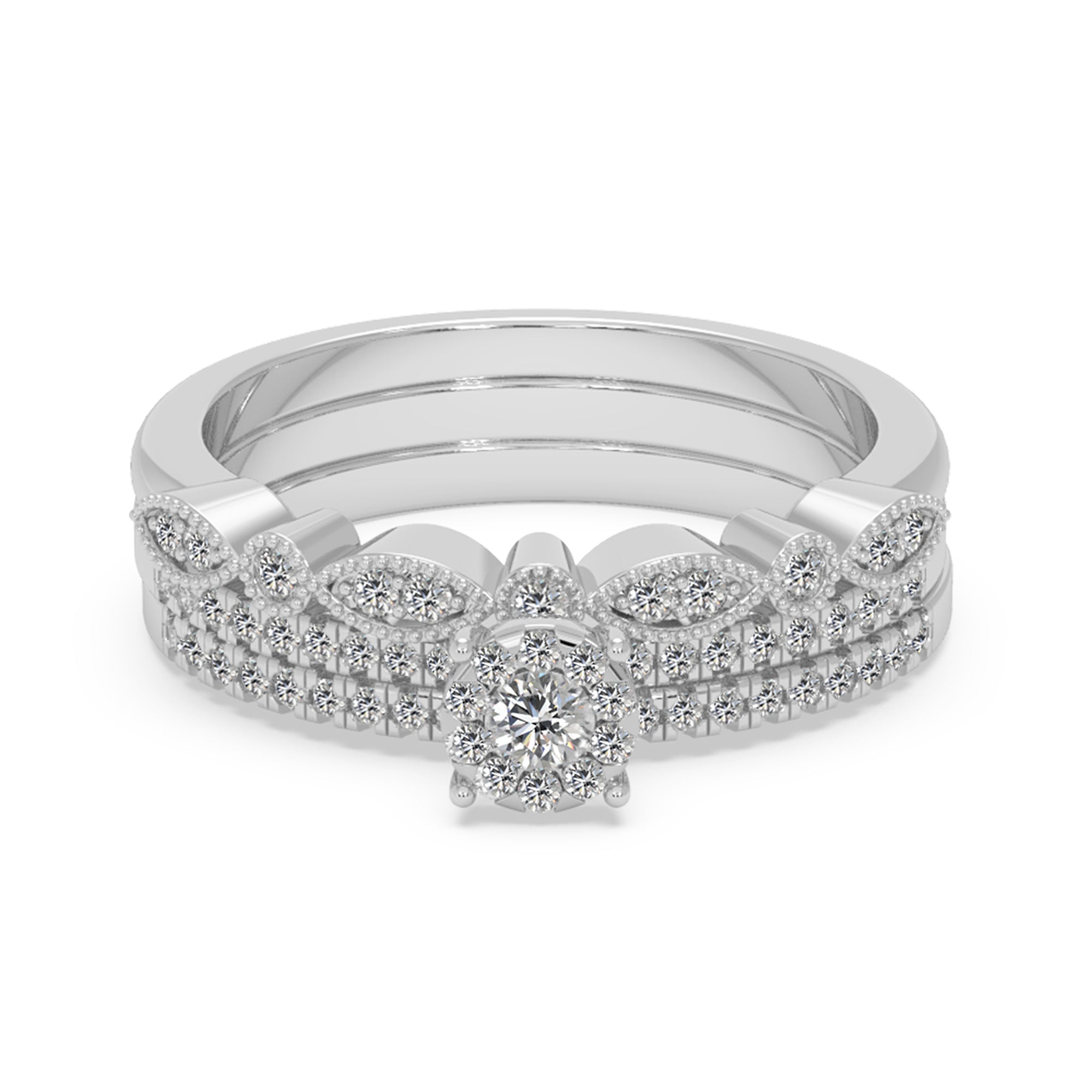 Vintage-Style Lab-Grown Diamond Bridal Set – Scalloped Band