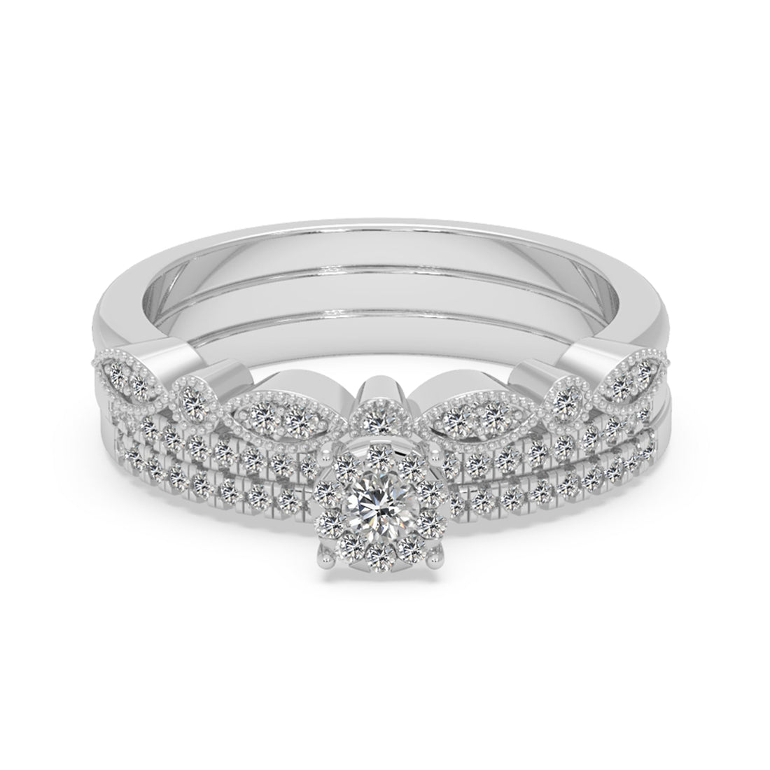 Vintage-Style Lab-Grown Diamond Bridal Set – Scalloped Band