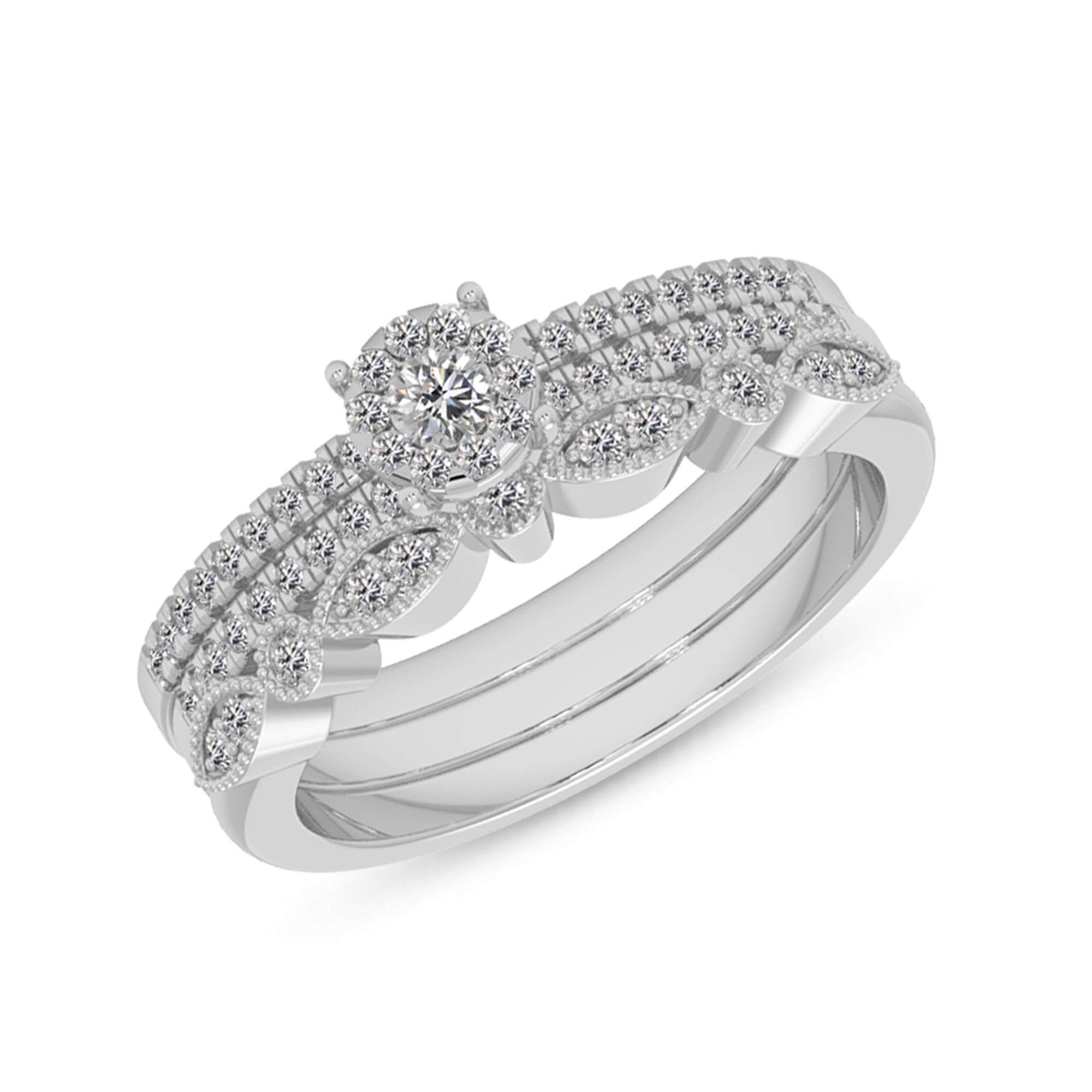 Vintage-Style Lab-Grown Diamond Bridal Set – Scalloped Band