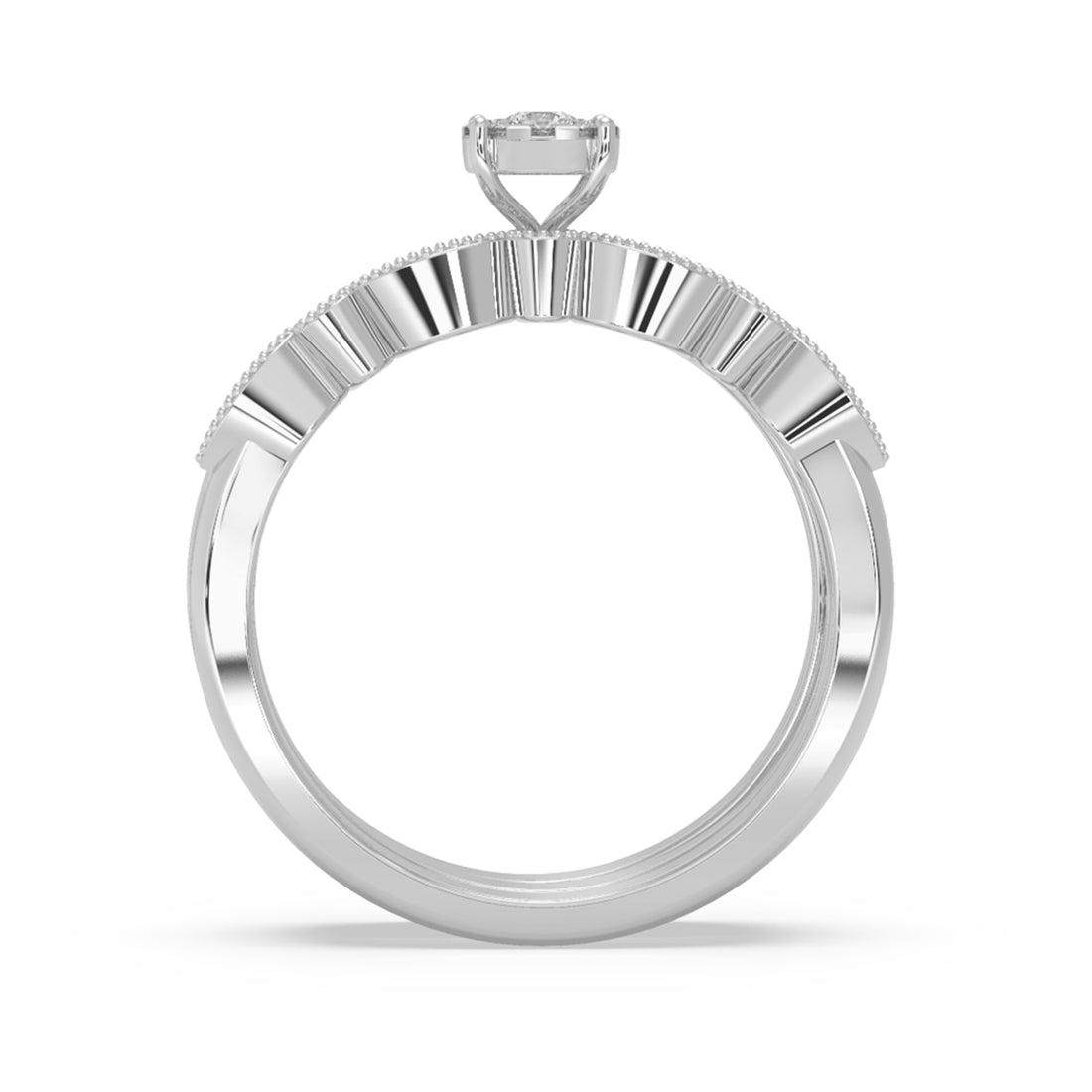 Vintage-Style Lab-Grown Diamond Bridal Set – Scalloped Band