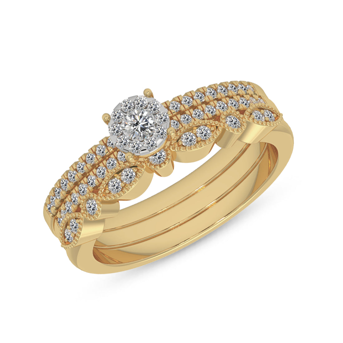 Vintage-Style Lab-Grown Diamond Bridal Set – Scalloped Band