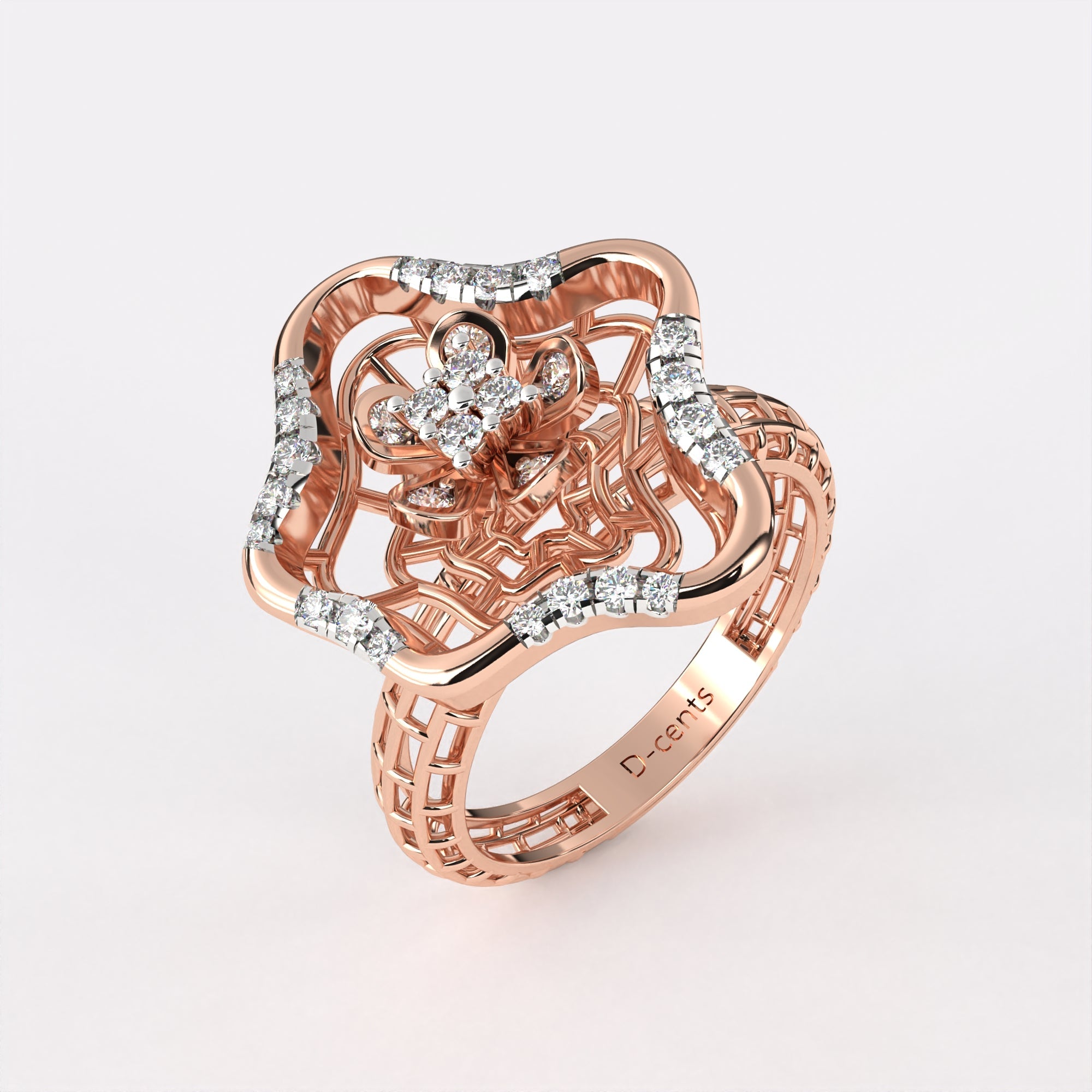 Wavy petal diamond ring