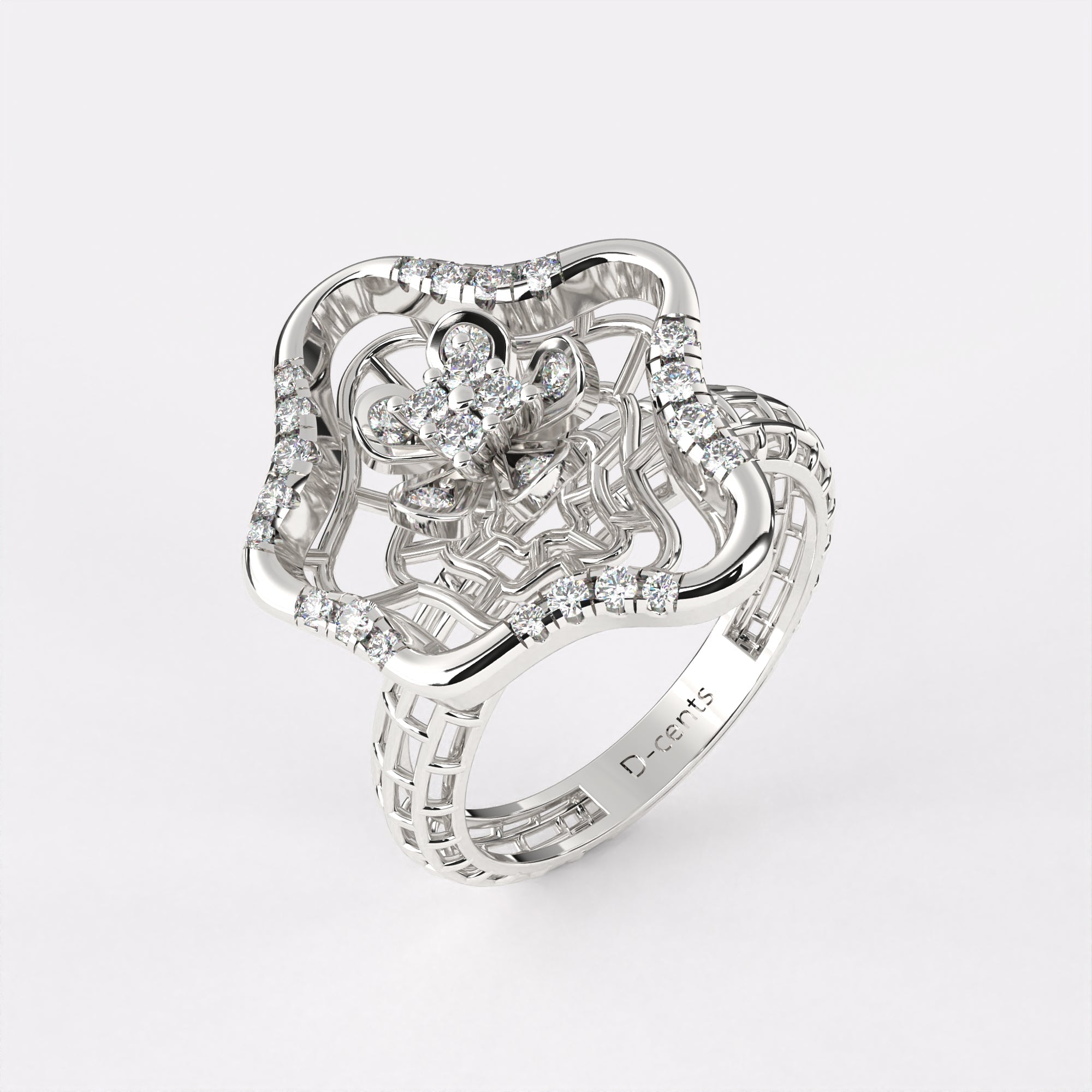 Wavy petal diamond ring